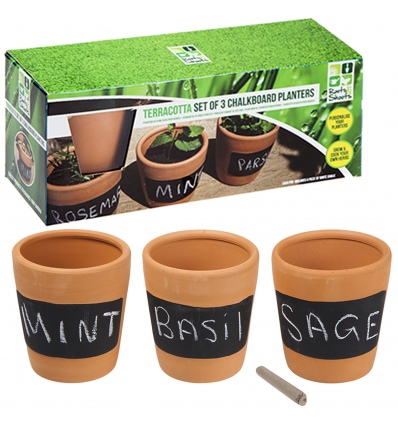 Set Of 3 Terracottta Chalkboard Herb Planters [302632]