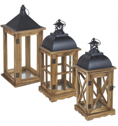 41cm Brown Wooden Lantern [712322]