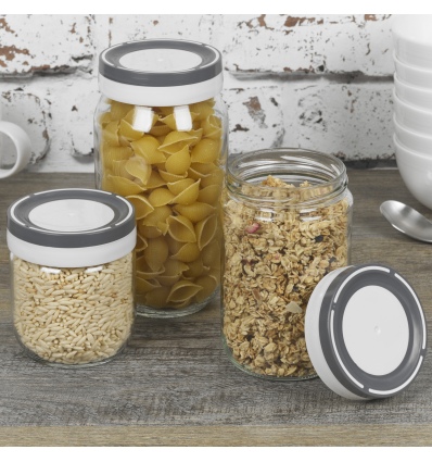 Stackable Glass Storage Jars With Grey & White Lids