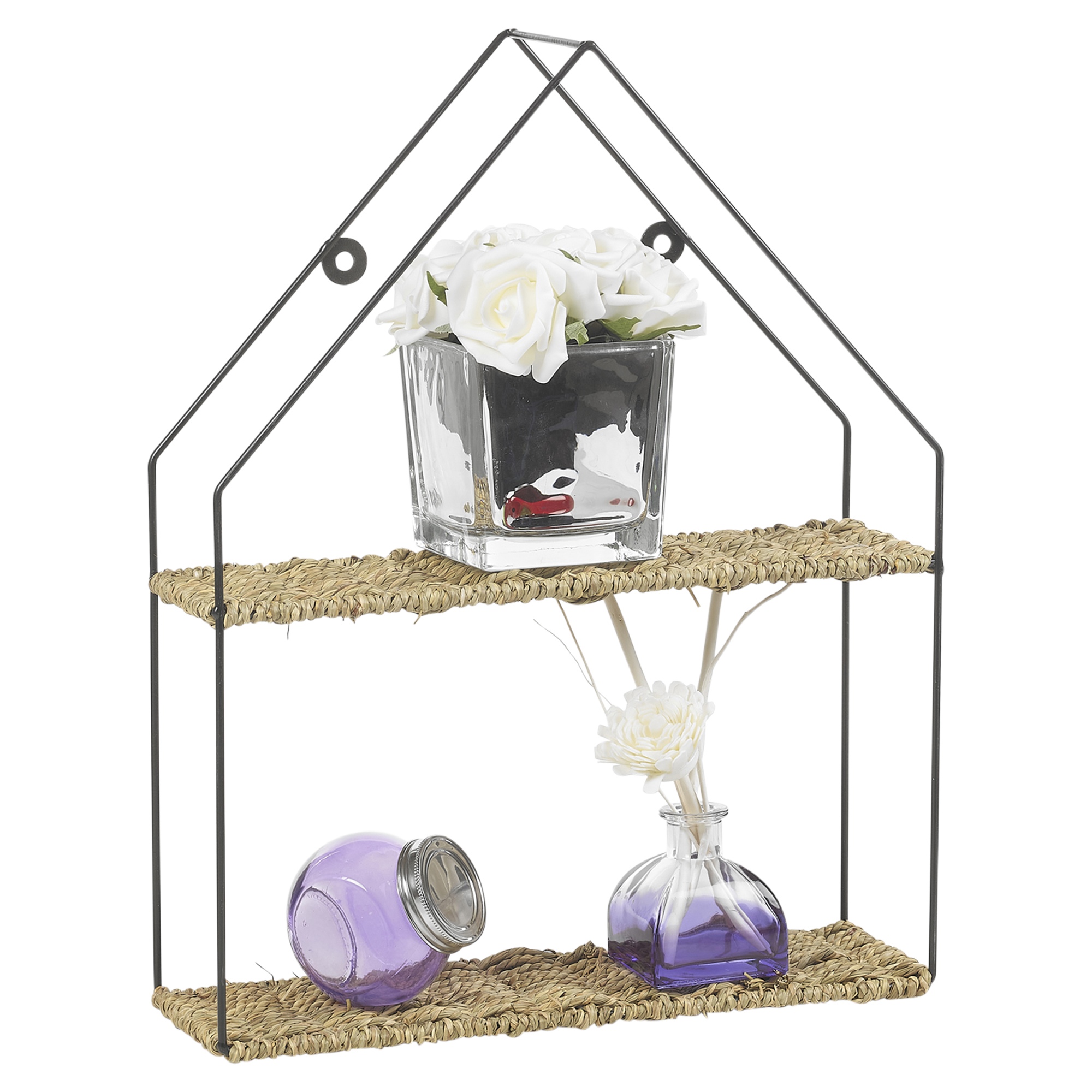 Dekoratives Metall Draht & Seegras Schwimmende Wand Regal Lagerregal