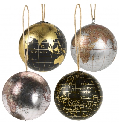 Metallic Hanging World Globe Baubles 4 Ass [552151]