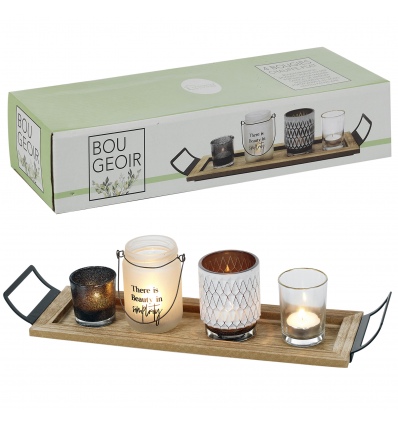 Glass Tealights With Wooden Tray [546180]