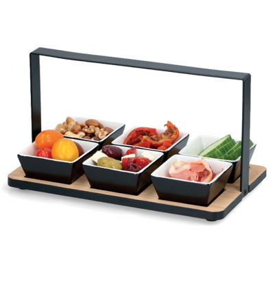 Wooden Appetizer Tray with Metal Bar 7 Pcs [173863]