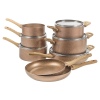 URBN-CHEF Rose Gold Pots & Pans With Wood Look Handles