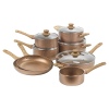 URBN-CHEF Rose Gold Pots & Pans With Wood Look Handles