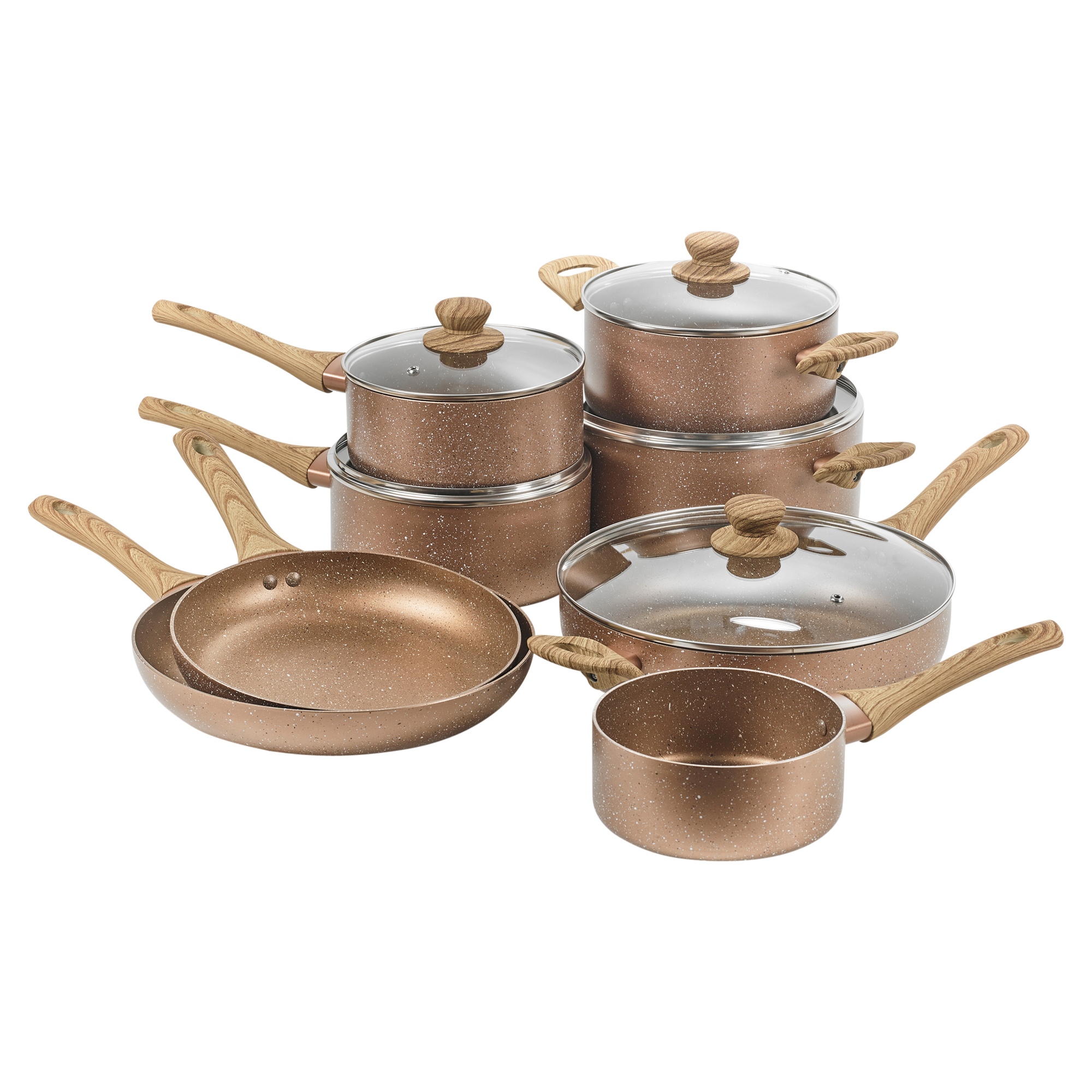 7 PCS URBN-CHEF Ceramic Rose Gold Induction Cooking Pots Frying Pan  Cookware Set