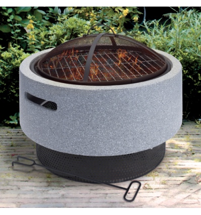 Light Grey Round Fire Bowl With BBQ Rack [388811]