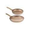 URBN-CHEF Rose Gold Pots & Pans With Wood Look Handles 2 Frying Pans