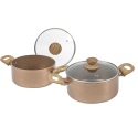 URBN-CHEF Rose Gold Pots & Pans With Wood Look Handles 2Pc Casserole