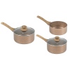 URBN-CHEF Rose Gold Pots & Pans With Wood Look Handles 3 Saucepans