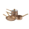 URBN-CHEF Rose Gold Pots & Pans With Wood Look Handles 5 Pc Set