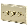 3 Gang 2 Way Decorative Brass Effect Triple Dimmer Light Switches