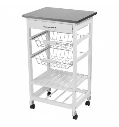 White MDF Kitchen Trolley With 2 Storage Racks & Stainless Steel Top [FB-1801][851012]