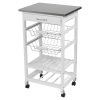 White MDF Kitchen Trolley With 2 Storage Racks & Stainless Steel Top [FB-1801][851012]