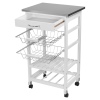 White MDF Kitchen Trolley With 2 Storage Racks & Stainless Steel Top [FB-1801][851012]