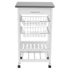 White MDF Kitchen Trolley With 2 Storage Racks & Stainless Steel Top [FB-1801][851012]