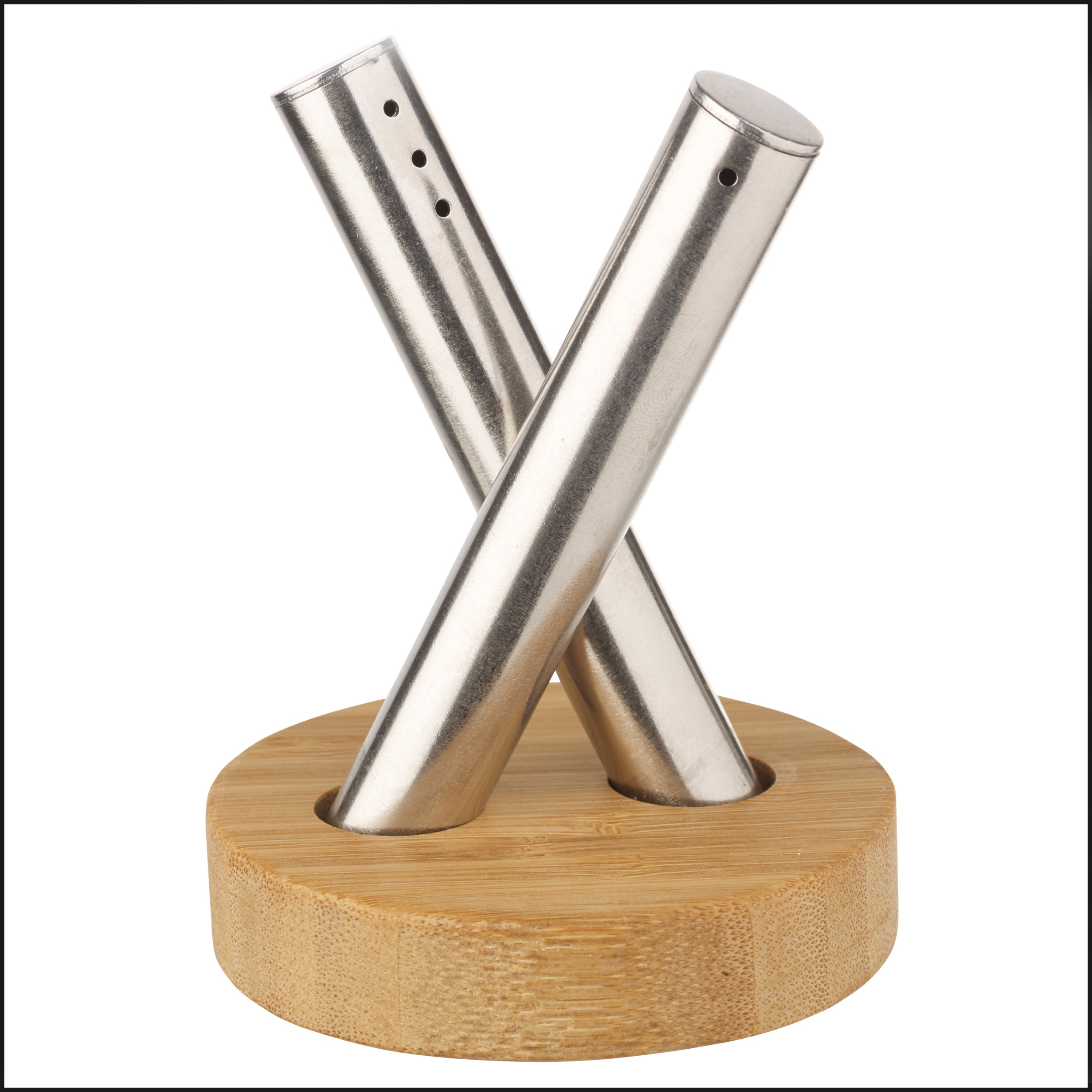 Stainless Steel & Bamboo Salt & Pepper Shaker Set Cellar Pot