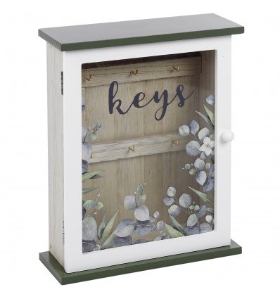 Green & White Wooden Key Cabinet With Glass Window [836084]