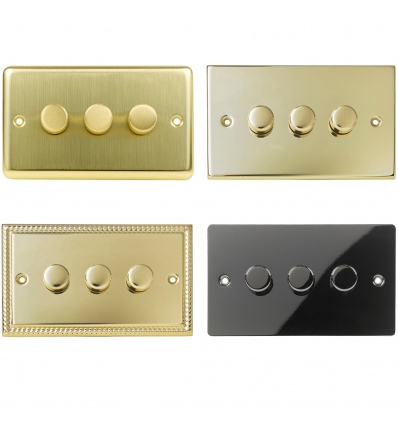 3 Gang 2 Way Decorative Brass Effect Triple Dimmer Light Switches