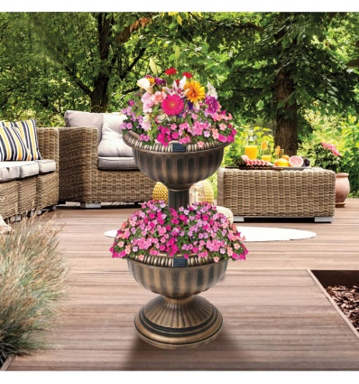 Solar Powered 2 Tier Antique Bronze Planter [611268]