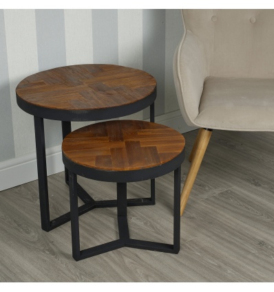 2pc Teak Wood Nesting Side Tables [334429]