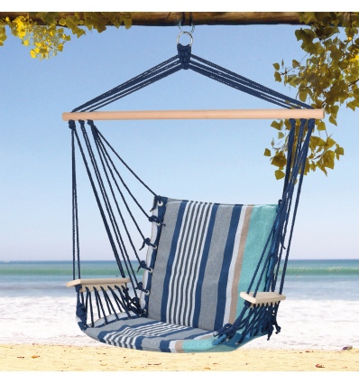 Blue Striped Hammock With Wooden Arms [813788]