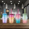 Two-Tone Glass Cups With Straw [805318]