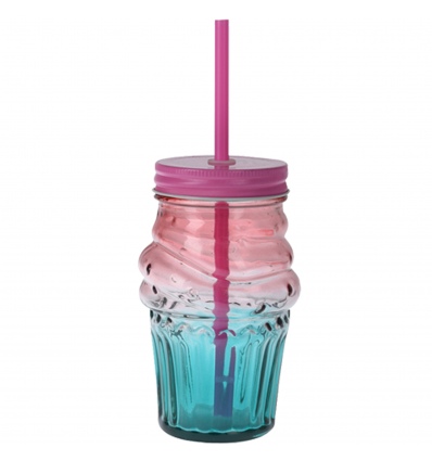 Two-Tone Glass Cups With Straw [805318]