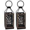 38cm Black Metal & Wood Leaf Design Lantern [841064]