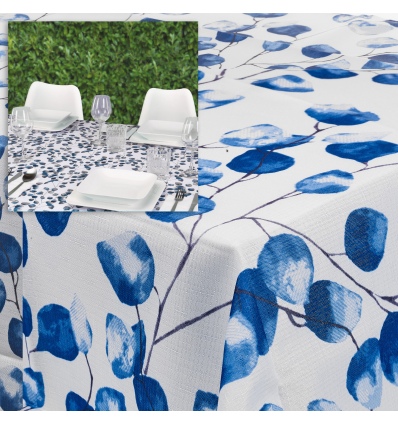 Blue & White Flower Linen Table Cloth [810831]