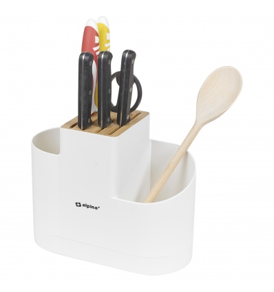 White Plastic & Bamboo Kitchen Utensils Knives Holders [002668]