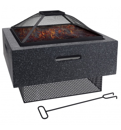 Dark Grey Square Fire Bowl With BBQ Rack [388835]