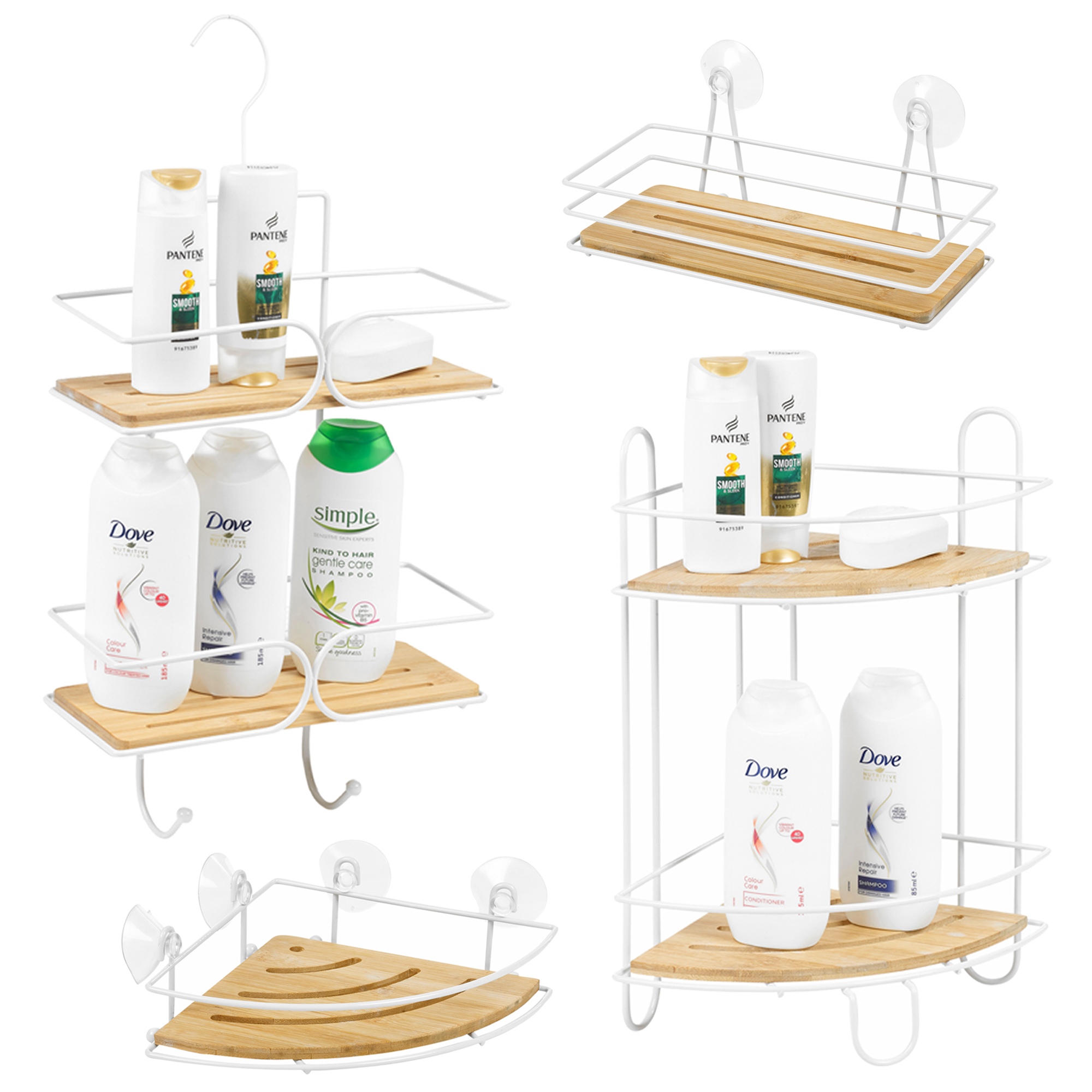 Home Basics Bamboo Shower Corner Caddy With 4 Suction Cups For Each, Natural (2 Pack Home Basics Bamboo Shower Corner Caddy With 4 Suction Cups For Each, Natural (2 Pack