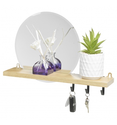 Wooden Mirror Shelf Set with 3 Metal Hooks [538154]