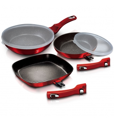 5 Pc Frying Pan Set With Grill And Detachable Handles