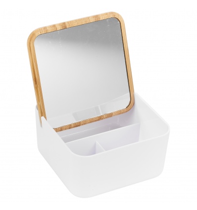 Bamboo Lid Vanity Storage Box with Mirror  [182612]