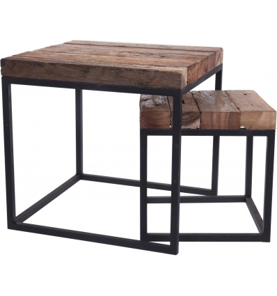 2 Pc Teak Side Tables With Metal Legs [334894]