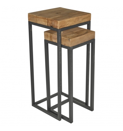 2 Pc Teak End Tables With Metal Legs [334870]