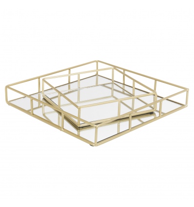 GOLD HOME Square Mirror Tray Set Of 2 [533463]