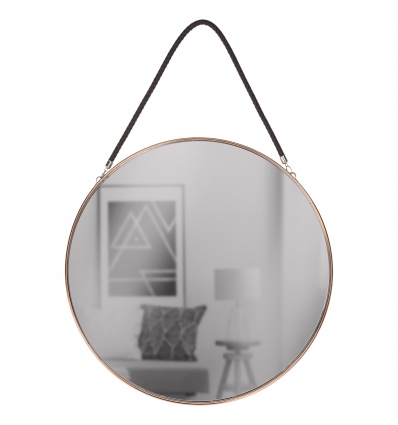 Round Metal Framed Wall Mirror On Leather Rope -38cm [891472]