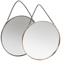 Round Metal Framed Wall Mirror On Leather Rope -38cm