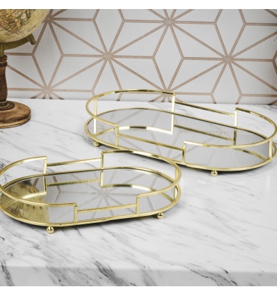 Gold Oval Mirror Tray Set [747540]]