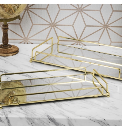 Rectangle Gold Mirror Tray Set With Handles [747700]]