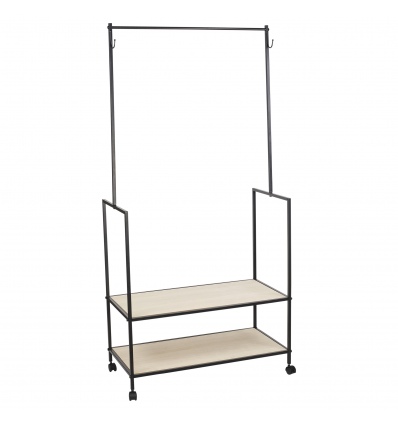 Industrial Style Metal Frame Clothing Rack With Shelves on Wheels [924682]