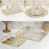 GOLD HOME 2Pcs Metal Mirror Tray Set