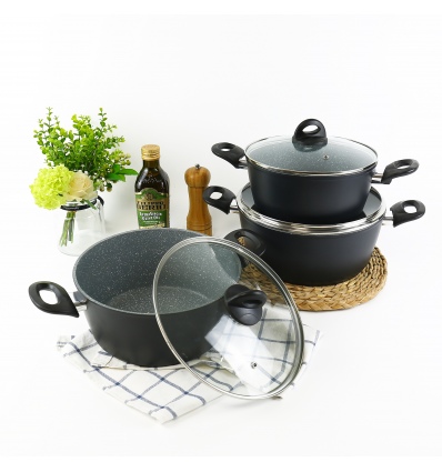 3 FORGECROSS Black Marble Forged Aluminium Casserole Pots