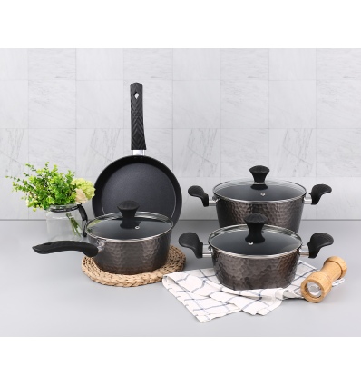 4Pcs Black Titanium Hammered Effect Luxury Non stick Induction Cookware Set