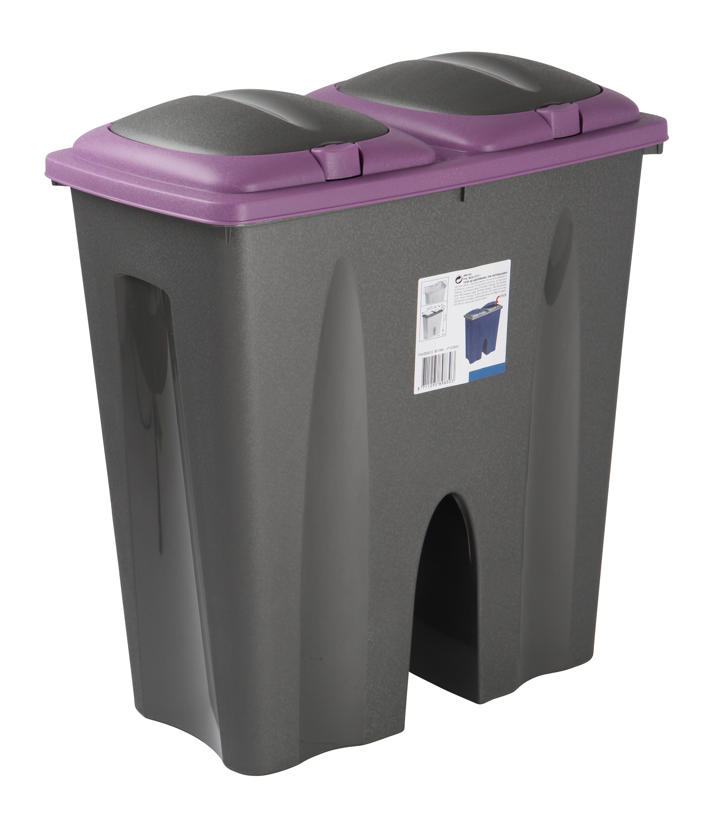 Double Recycling Waste Bin Duo Rubbish Plastic Cardboard Disposal 2 x