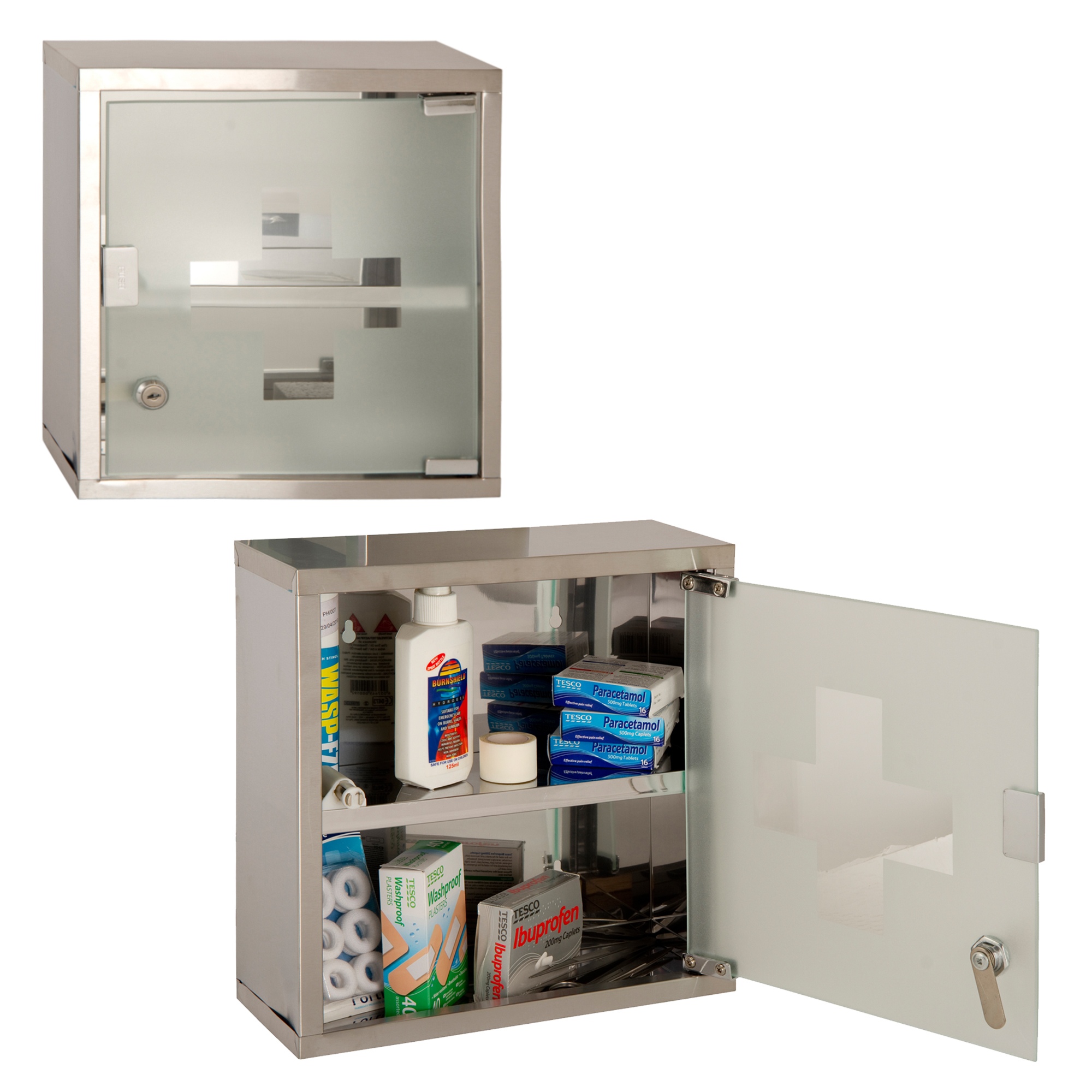 Wall Mounted Lockable 2 Keys Medicine Cupboard First Aid Box Glass Door 8711295929366 eBay