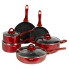 HITECLIFE Metallic Red Non Stick 10 Pc Aluminium Pan Set With Matching Handles [N9101]